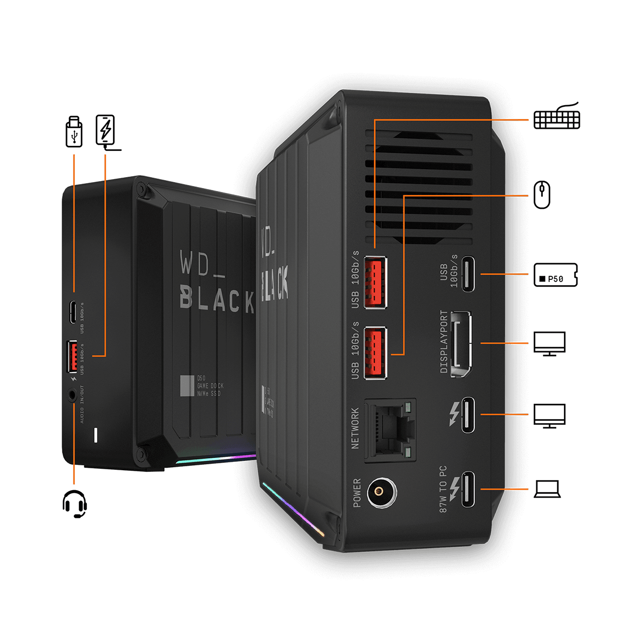 外付けハードディスク・ドライブ WD_BLACK D50 Game Dock (1TB) 1TB WD_BLACK D50 Game Dock NVMe™ SSD | Sandisk